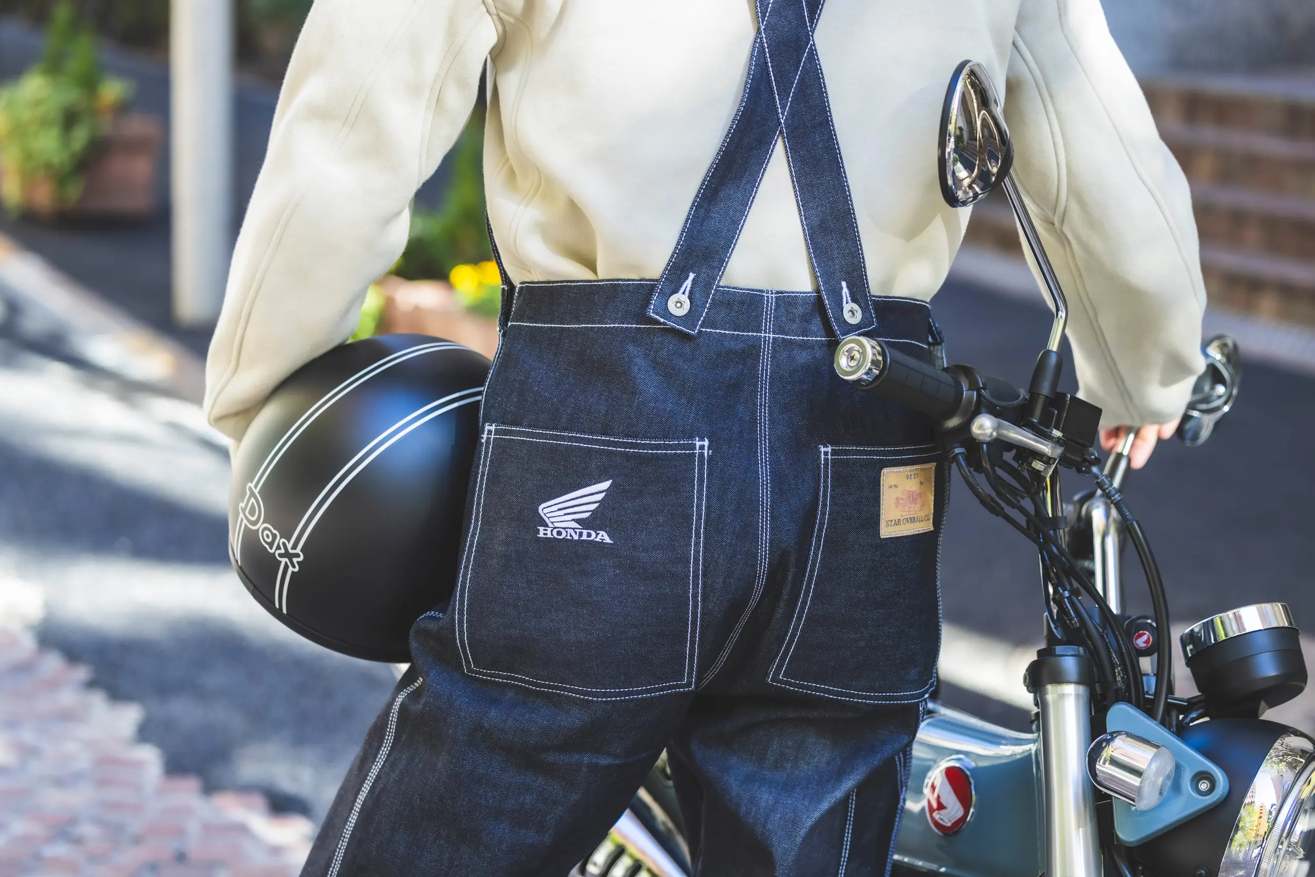 HONDA オーバーオール 赤黒 STAR OVERALL DAX125(M (32) B (ブルーデニム)): ウェア・グッズ